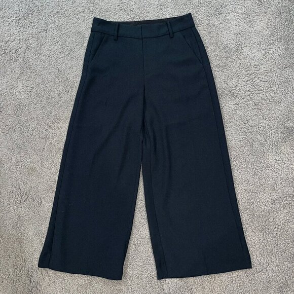 MADEWELL Black Crepe Wide Leg Cropped Zip Fly Belt Loop Dress Trousers EUC - 0 - Picture 1 of 11